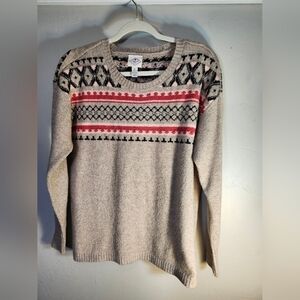 St. John's Bay Fairisle Oatmeal/beigh Cotton Blend Sweater Sz M